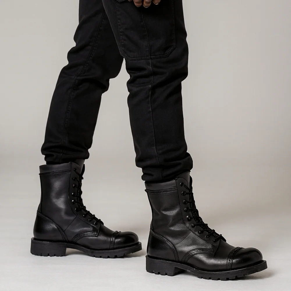 Nice Carolina Jump Boots Black Leather Made In Usa Sz 8 Paratrooper